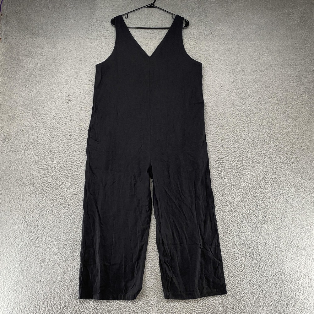 Ecothreads Jumpsuit Womens Medium Black Linen Minimalist Wide Leg Relaxed